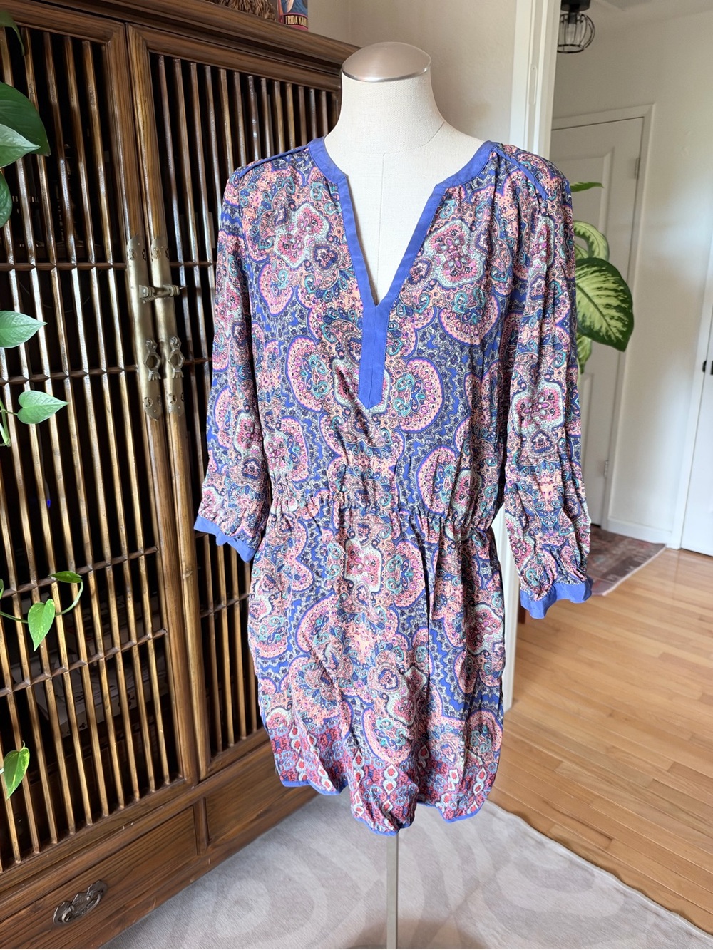 Kachel silk Paisley Print Blue Tunic Dress